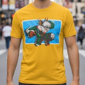 My Hero Academia Katsuki‎ Bakugo T Shirt Yellow Anime Manga Graphic Tee Men's XS